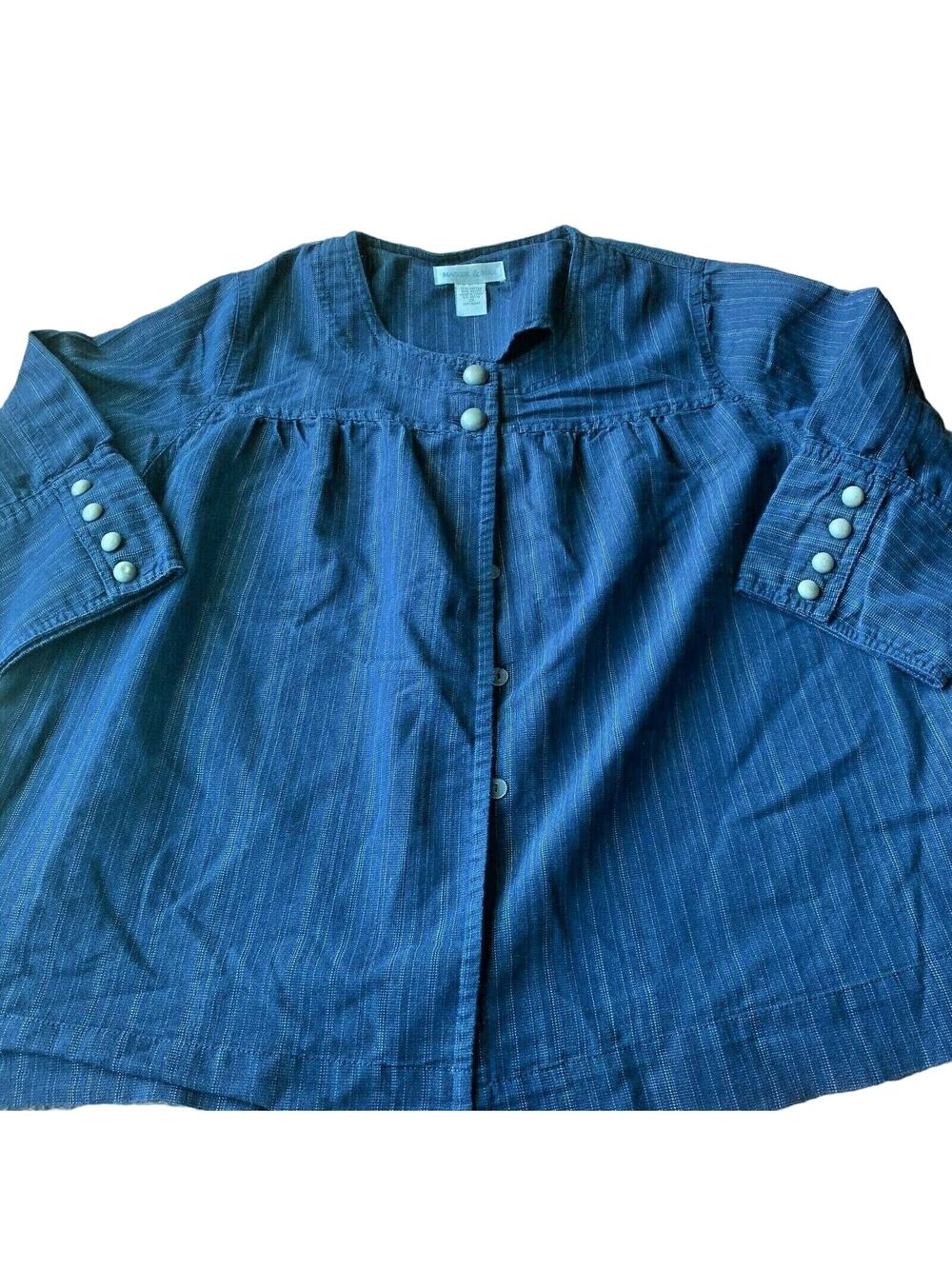 Maggie & Max Womens Shirt Blouse Striped Button Front Long Sleeve Cotton 2X